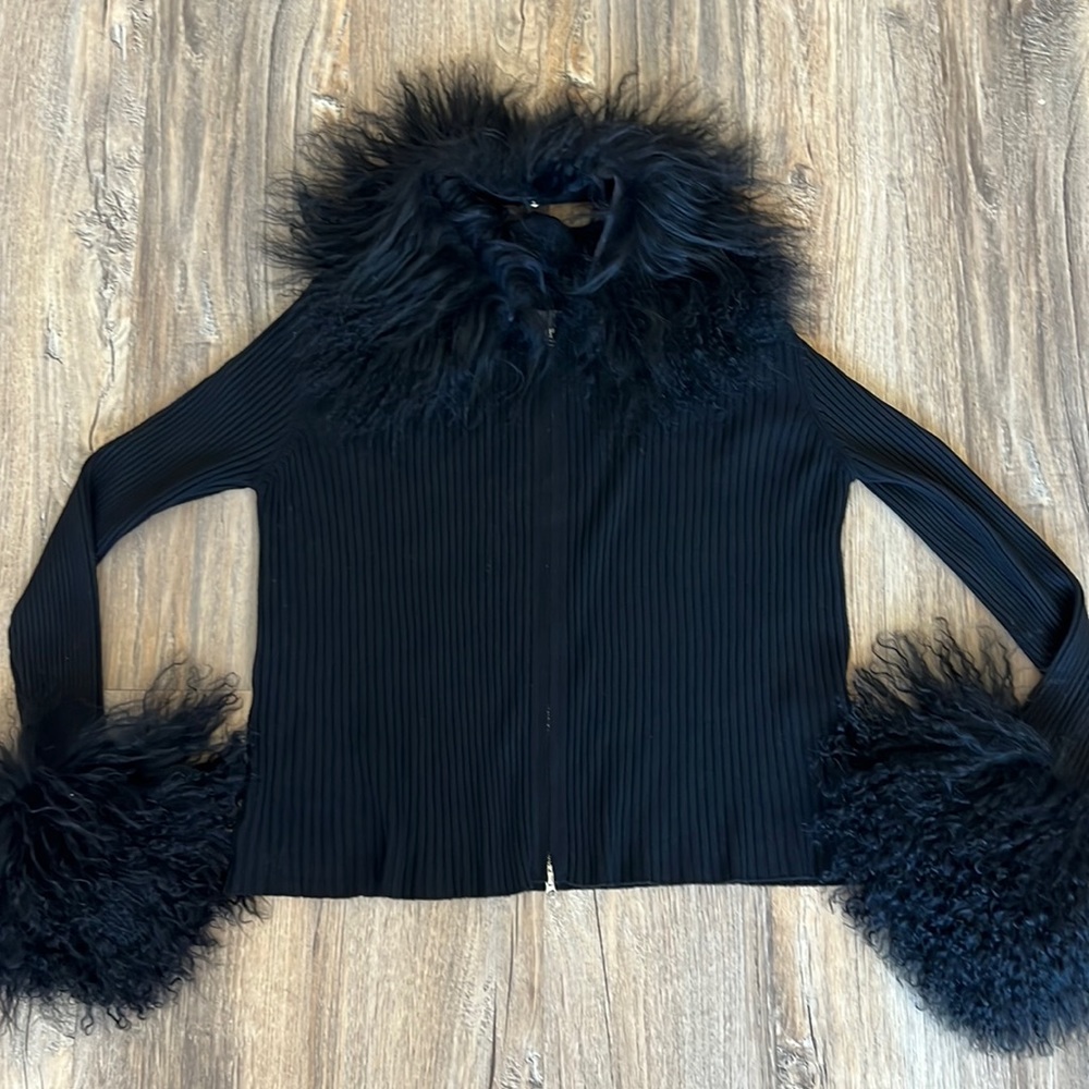Pellobello puffy sleeve and collar zip up sweater size medium